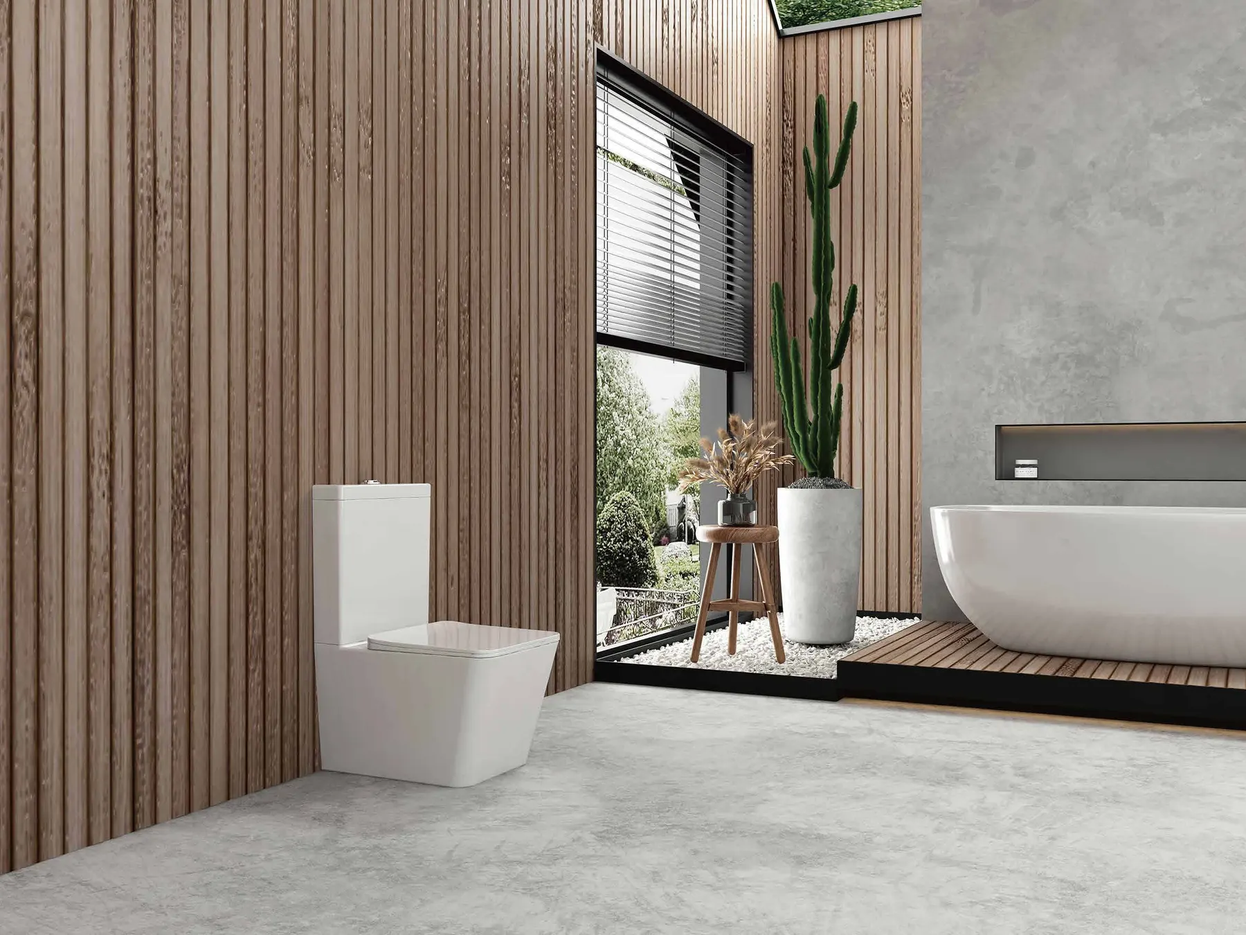Salle de bain équipée MCPOLOO, bois et céramique blanche